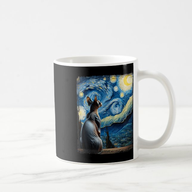 Van Gogh Starry Night Style Artistic Sphynx Cat  Coffee Mug (Right)