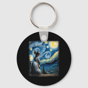 Van Gogh Starry Night Style Artistic Sphynx Cat  Key Ring