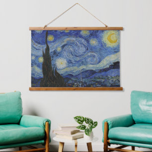 Van Gogh Starry Night Swirling Sky Blue Art Hanging Tapestry