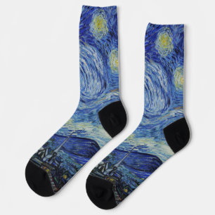 Van Gogh Starry Night Swirling Sky Blue Art Socks