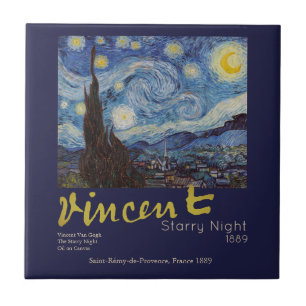 Van Gogh Starry Night Vintage Blue Masterpiece Ceramic Tile