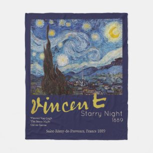 Van Gogh Starry Night Vintage Blue Masterpiece Fleece Blanket