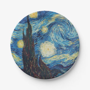 Van Gogh Starry Night Vintage Blue Masterpiece Paper Plate