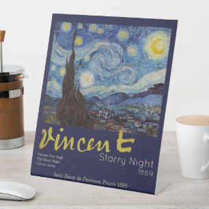 Van Gogh Starry Night Vintage Blue Masterpiece Pedestal Sign
