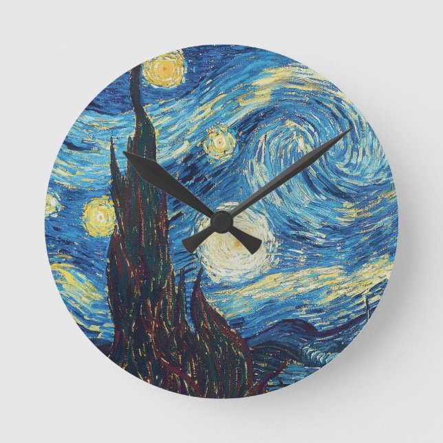 Van Gogh Starry Night Vintage Blue Masterpiece Round Clock (Front)
