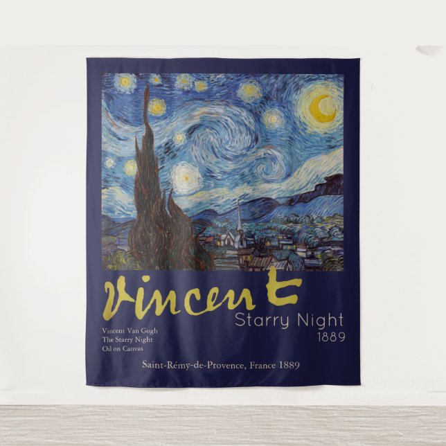 Van Gogh Starry Night Vintage Blue Masterpiece Tapestry (Front)