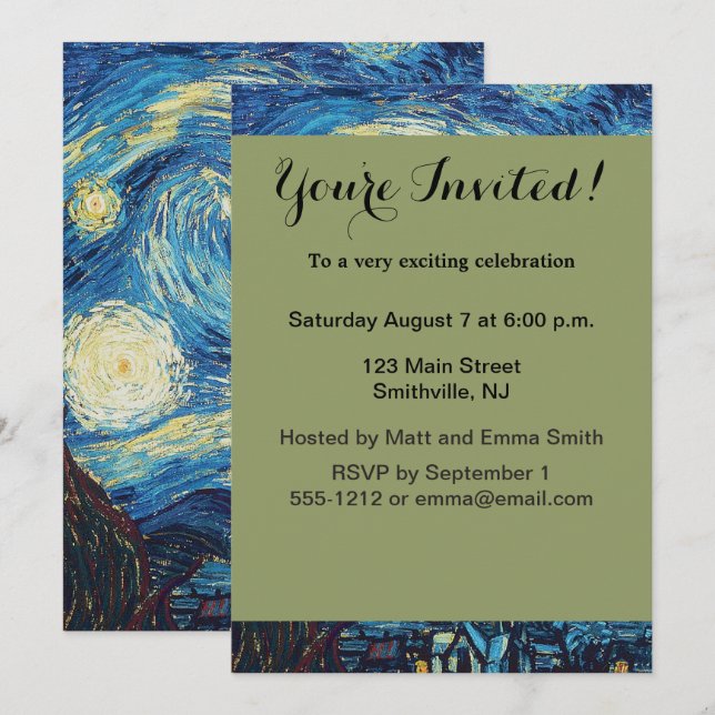 Van Gogh Starry Night Vintage Impasto Oil Painting Invitation (Front/Back)