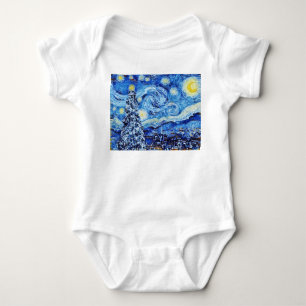 Van Gogh Starry Night - White Christmas Tree Baby Bodysuit