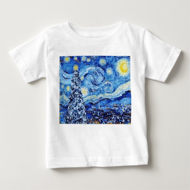 Van Gogh Starry Night - White Christmas Tree Baby T-Shirt (Front)