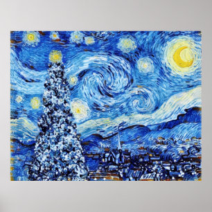 Van Gogh Starry Night - White Christmas Tree Poste Poster