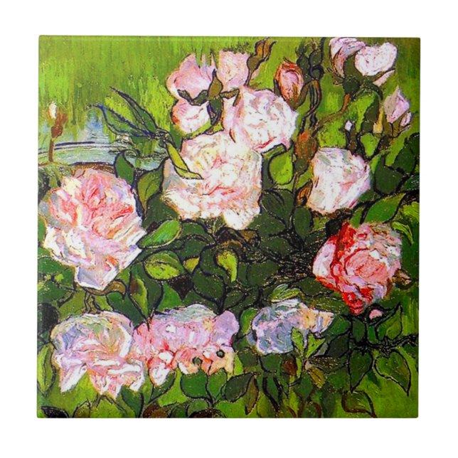Van Gogh Still Life with Pink Roses Ceramic Tile (Front)