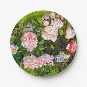 Van Gogh Still Life with Pink Roses Paper Plate