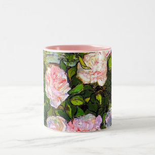 Van Gogh Still Life with Pink Roses Two-Tone Coffee Mug