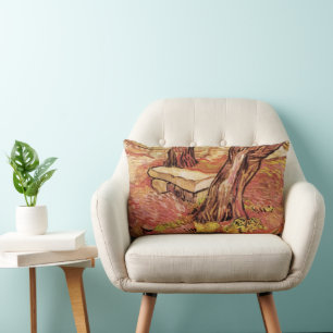 Van Gogh Stone Bench in Garden, St Paul Hospital Lumbar Cushion