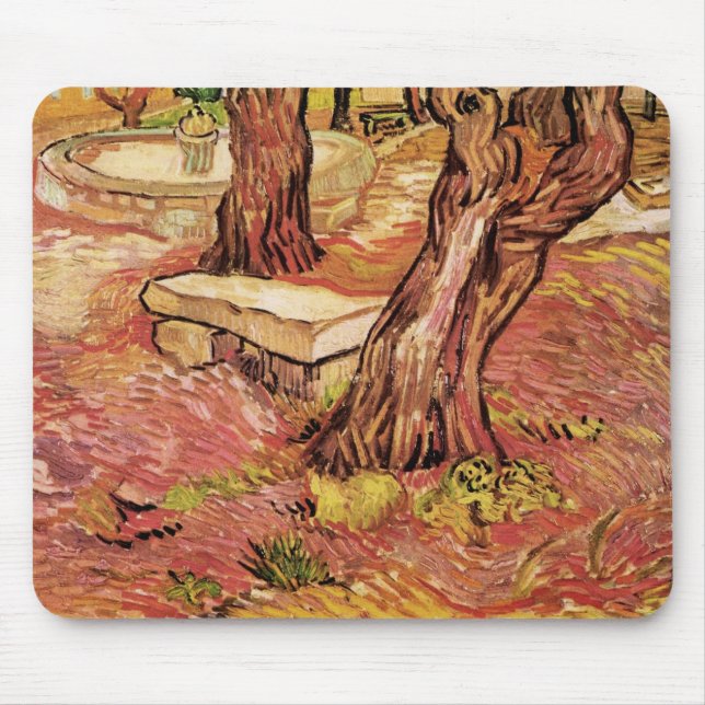 Van Gogh Stone Bench in Garden, St Paul Hospital Mouse Pad (Front)