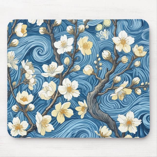 Van Gogh Style Almond Blossoms Mouse Pad (Front)