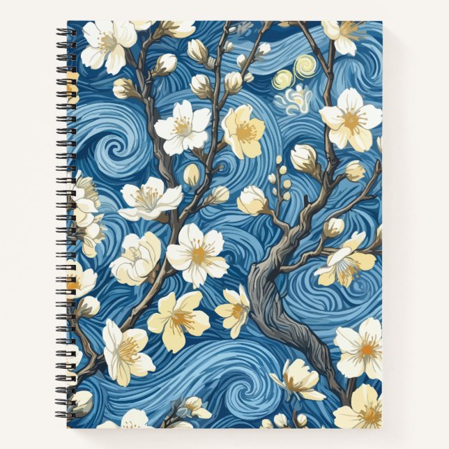 Van Gogh Style Almond Blossoms Notebook (Front)