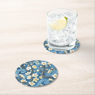 Van Gogh Style Almond Blossoms Round Paper Coaster