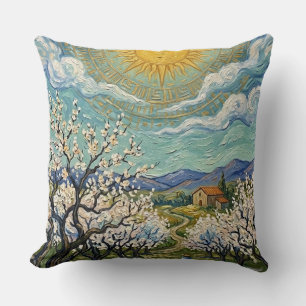 Van Gogh Style Almond Orchard Spring Blossom Throw Cushion