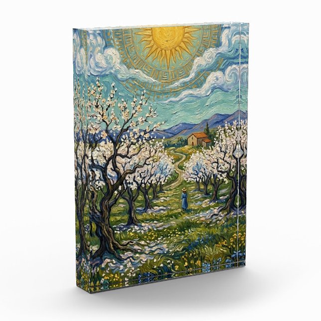 Van Gogh Style Almond Orchard Sunlit Spring  Photo Block (Left)