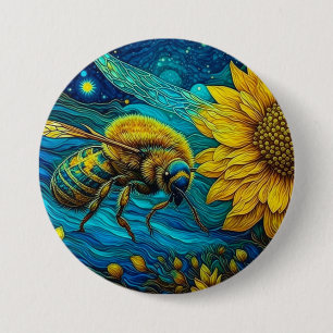 Van Gogh Style Bee & Sunflower 7.5 Cm Round Badge