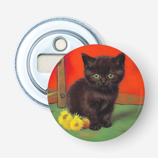 Van Gogh Style Black Cat Bottle Opener (Front)