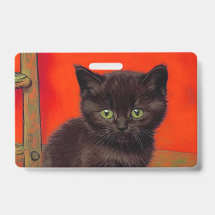 Van Gogh Style Black Cat ID Badge
