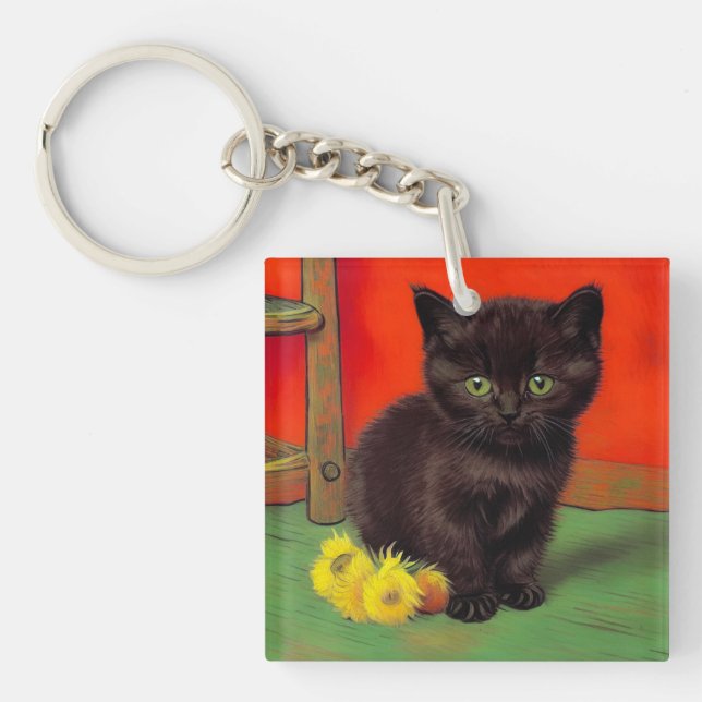 Van Gogh Style Black Cat Key Ring (Front)