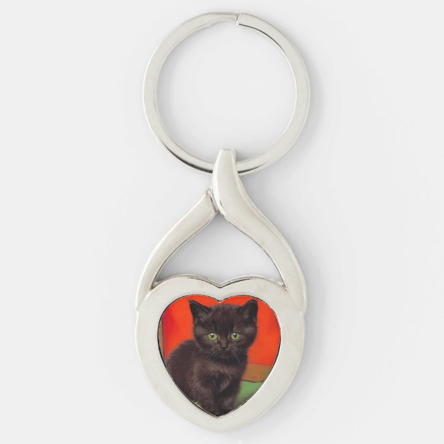 Van Gogh Style Black Cat Key Ring (Front)