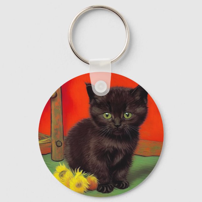Van Gogh Style Black Cat Key Ring (Front)