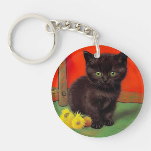 Van Gogh Style Black Cat Key Ring