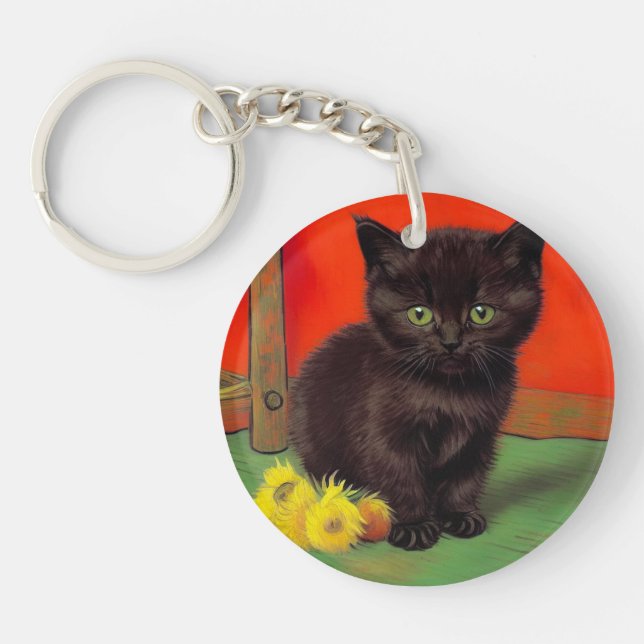 Van Gogh Style Black Cat Key Ring (Front)