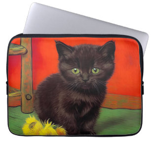 Van Gogh Style Black Cat Laptop Sleeve