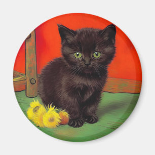 Van Gogh Style Black Cat Magnet