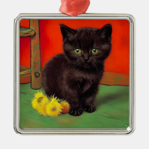Van Gogh Style Black Cat Metal Ornament