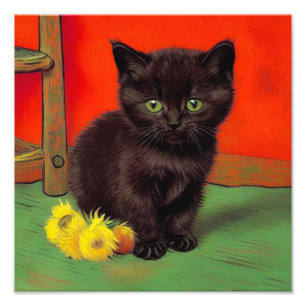 Van Gogh Style Black Cat Photo Print
