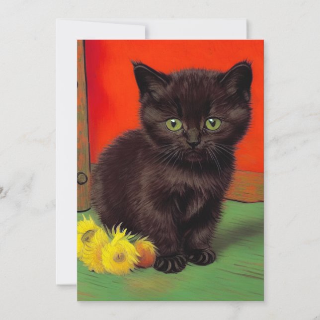 Van Gogh Style Black Cat Save The Date (Front)