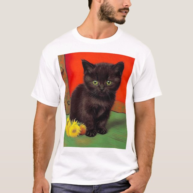 Van Gogh Style Black Cat T-Shirt (Front)