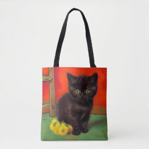 Van Gogh Style Black Cat Tote Bag
