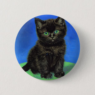 Van Gogh Style Black Kitten 6 Cm Round Badge