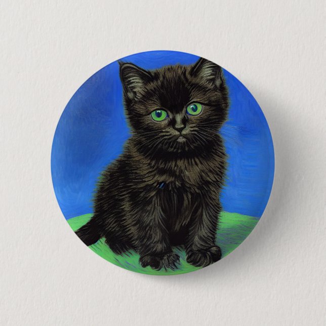 Van Gogh Style Black Kitten 6 Cm Round Badge (Front)