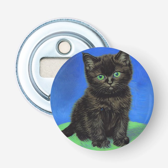 Van Gogh Style Black Kitten Bottle Opener (Front)