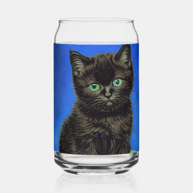 Van Gogh Style Black Kitten Can Glass (Front)