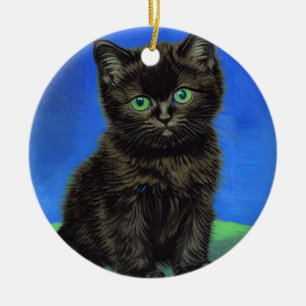 Van Gogh Style Black Kitten Ceramic Ornament