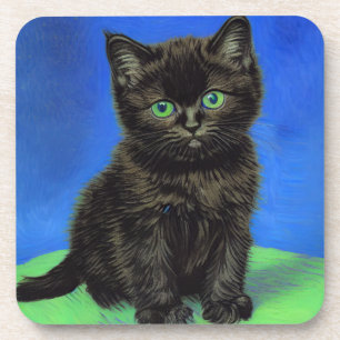 Van Gogh Style Black Kitten Coaster
