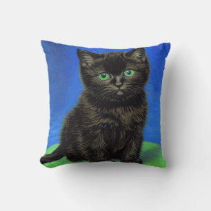 Van Gogh Style Black Kitten Cushion