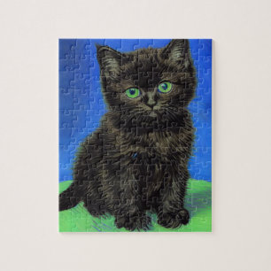 Van Gogh Style Black Kitten Jigsaw Puzzle