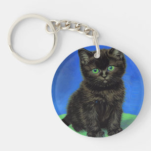 Van Gogh Style Black Kitten Key Ring