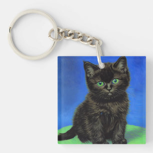 Van Gogh Style Black Kitten Key Ring