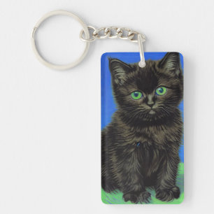 Van Gogh Style Black Kitten Key Ring